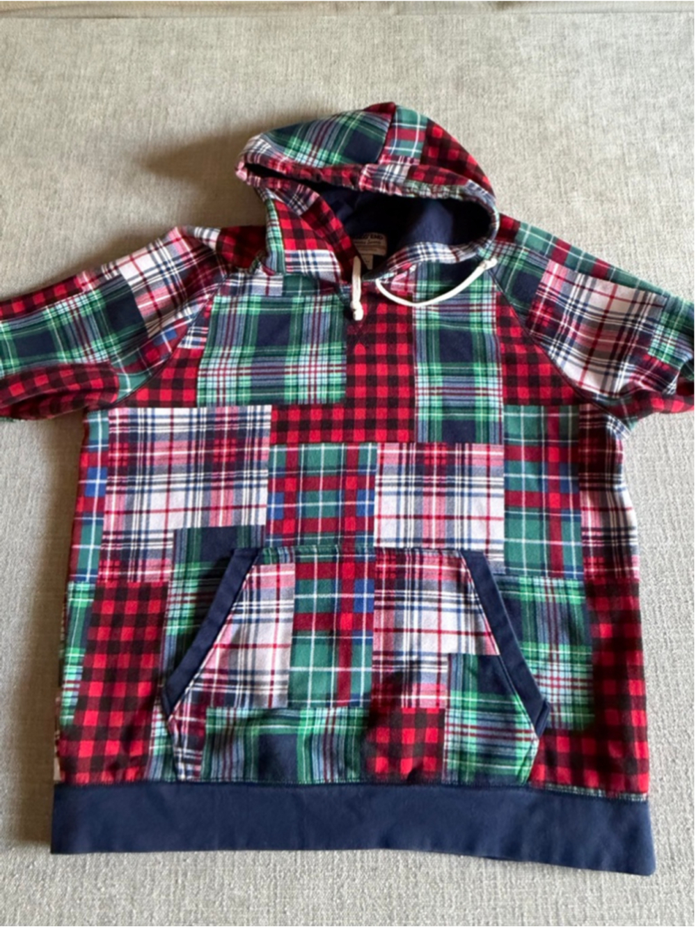 Lands' End Serious Sweats patchwork plaid pullover hoodie sweatshirt size large - Picture 8 of 11